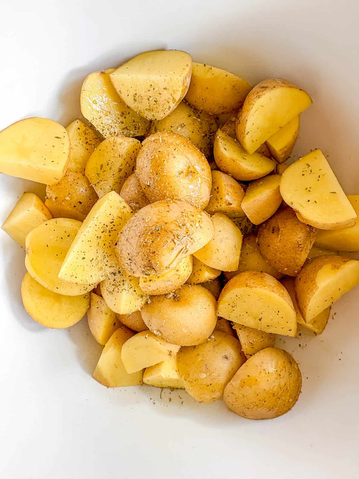 Diced potatoes in a bowl.