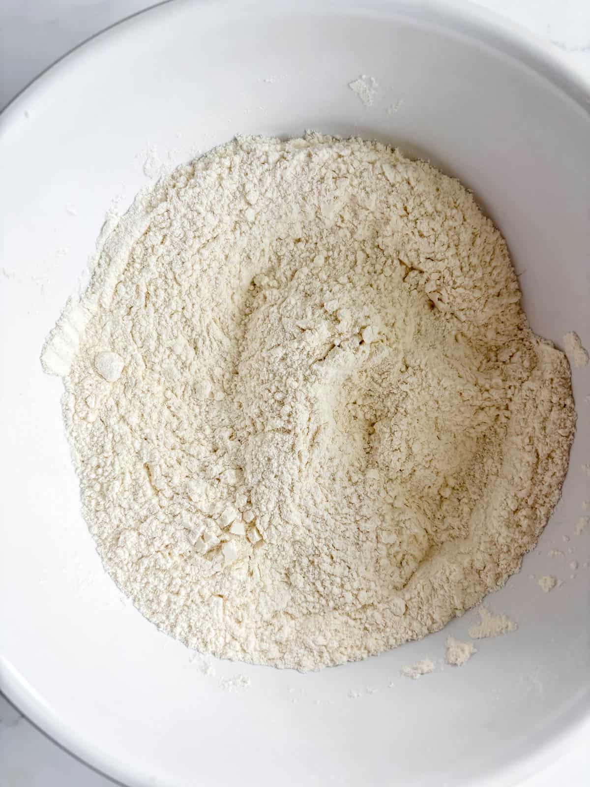 Dry ingredients for strawberry banana bread.