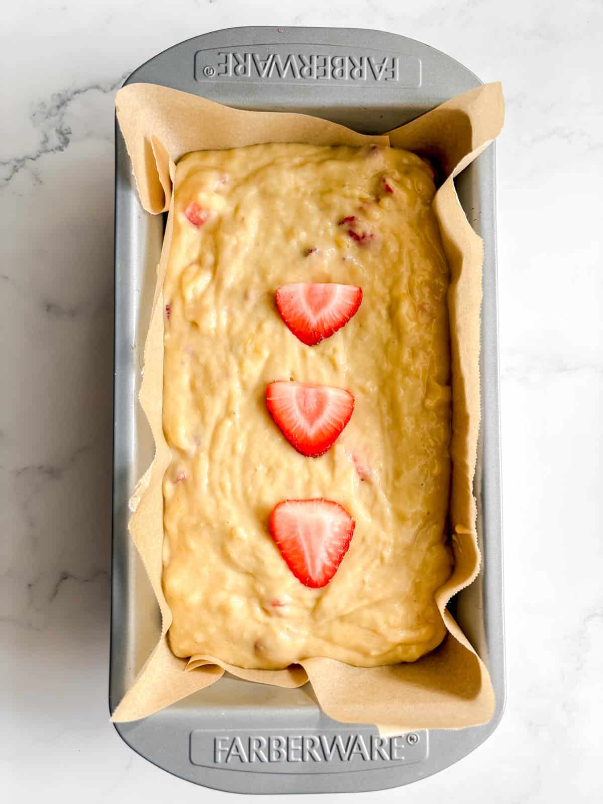 Strawberry banana bread before baking.