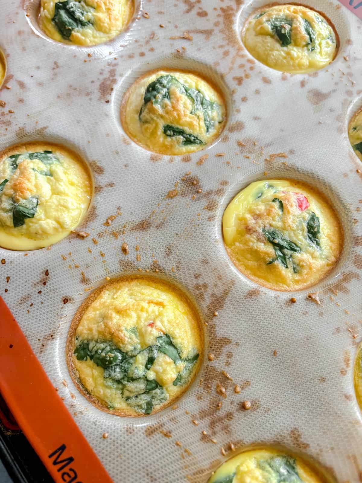 High protein egg bites cooling in pan.