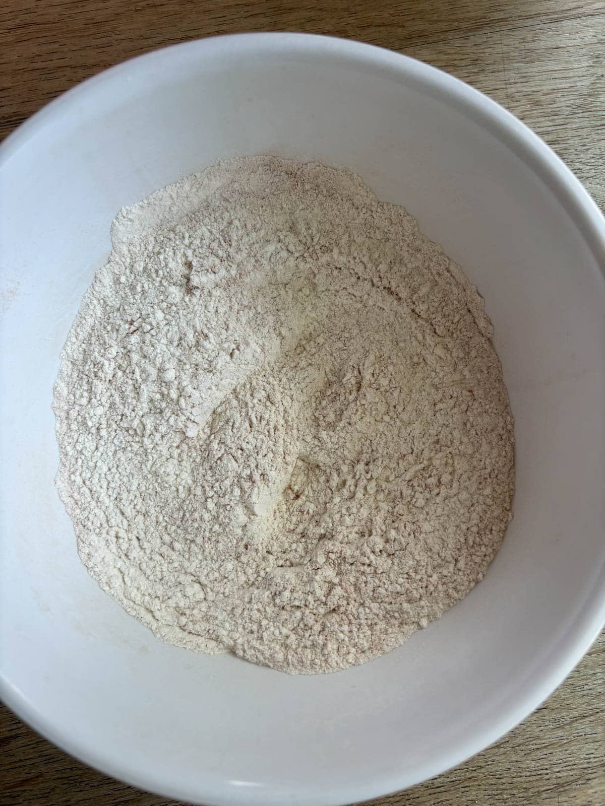 Dry ingredients ready for making Maple Banana Bread with Maple Glaze.