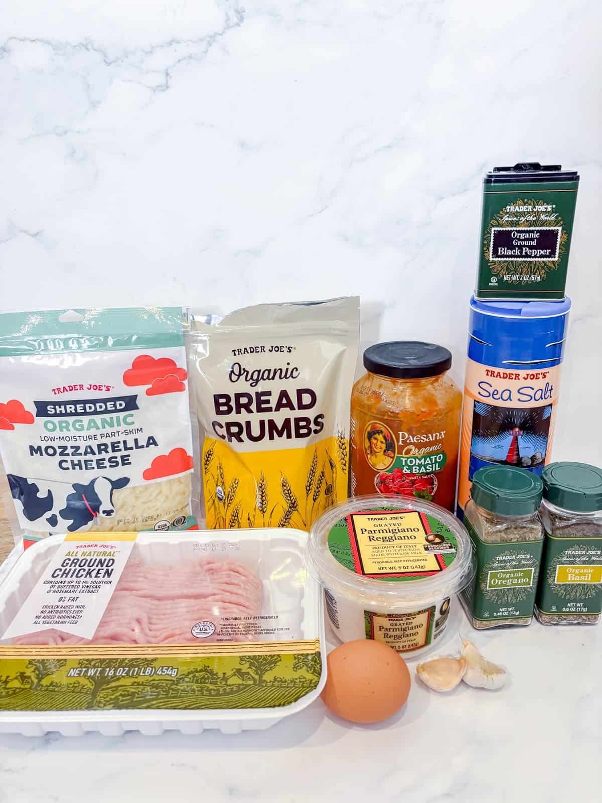 Ingredients needed to make chicken parm meatballs.